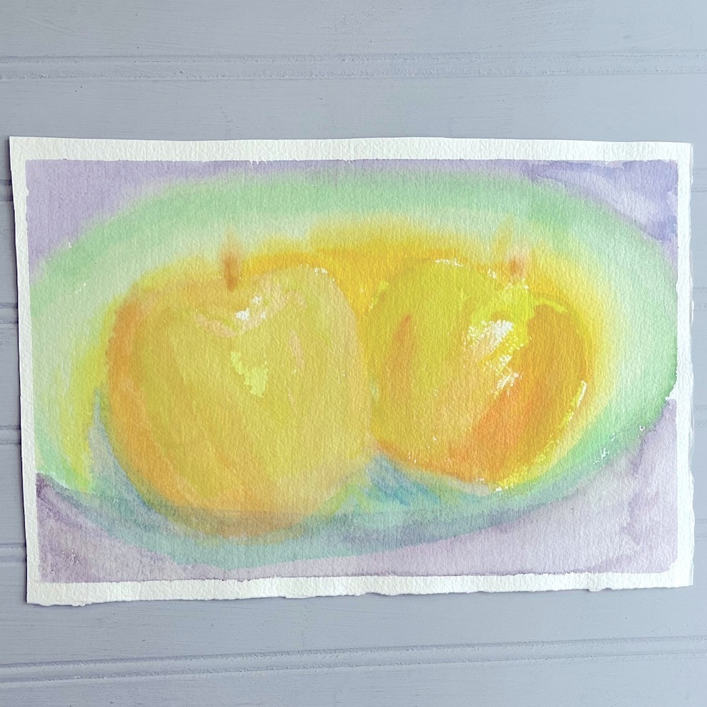 Original Watercolor‎ Painting Fruit Apples Yellow Green Ready To Frame NWOT